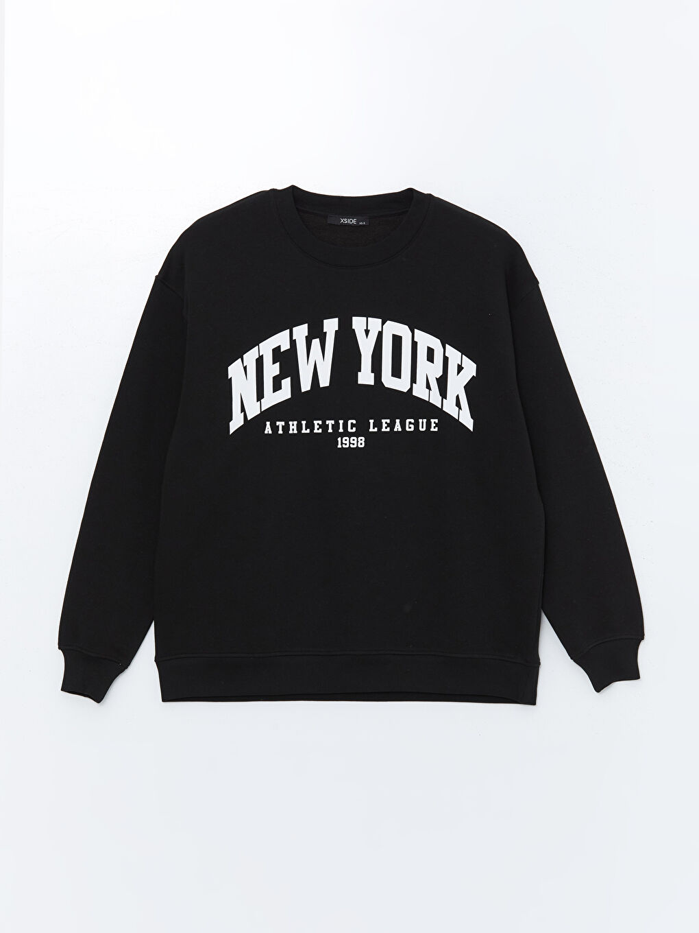 XSIDE Yeni Siyah Bisiklet Yaka Baskılı Oversize Kadın Kalın Sweatshirt - 4