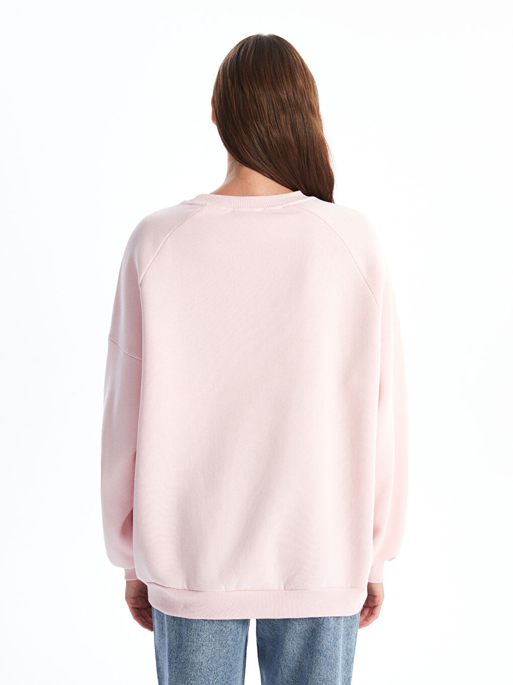 XSIDE Pembe Bisiklet Yaka Oversize Kadın Kalın Sweatshirt - 3