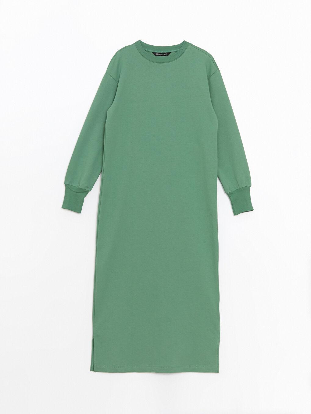 LCW Modest Mat Yeşil Bisiklet Yaka Kadın Sweatshirt Elbise - 4