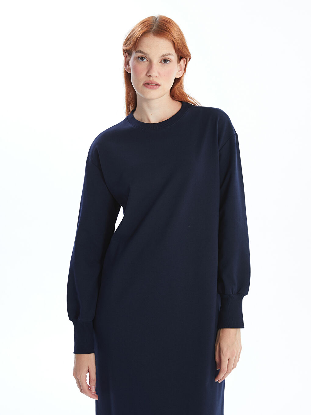 LCW Modest Lacivert Bisiklet Yaka Kadın Sweatshirt Elbise - 1