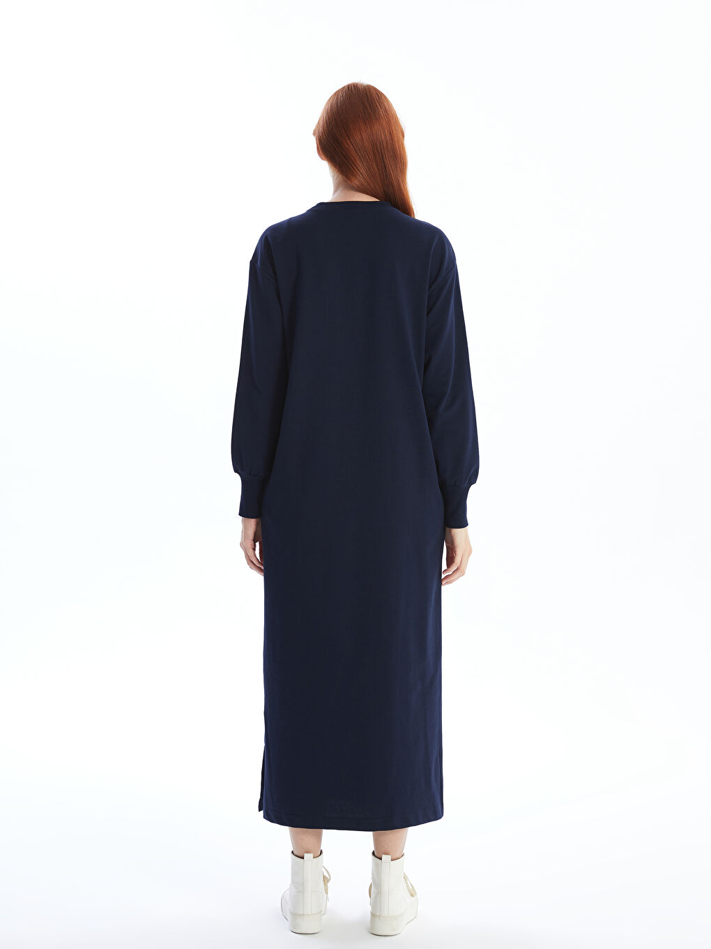 LCW Modest Lacivert Bisiklet Yaka Kadın Sweatshirt Elbise - 3