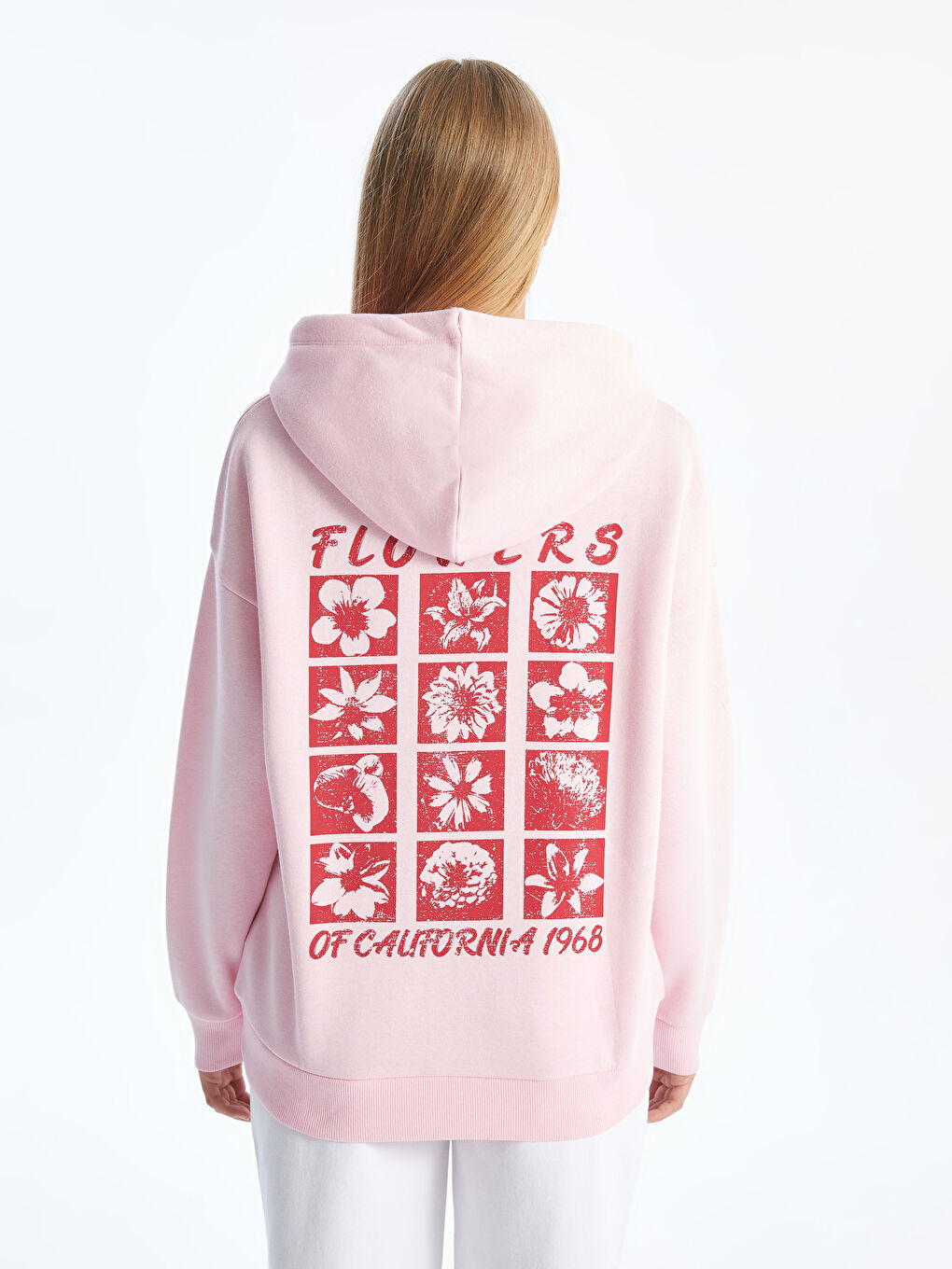 XSIDE Pembe Baskılı Oversize Kadın Kalın Hoodie - 3