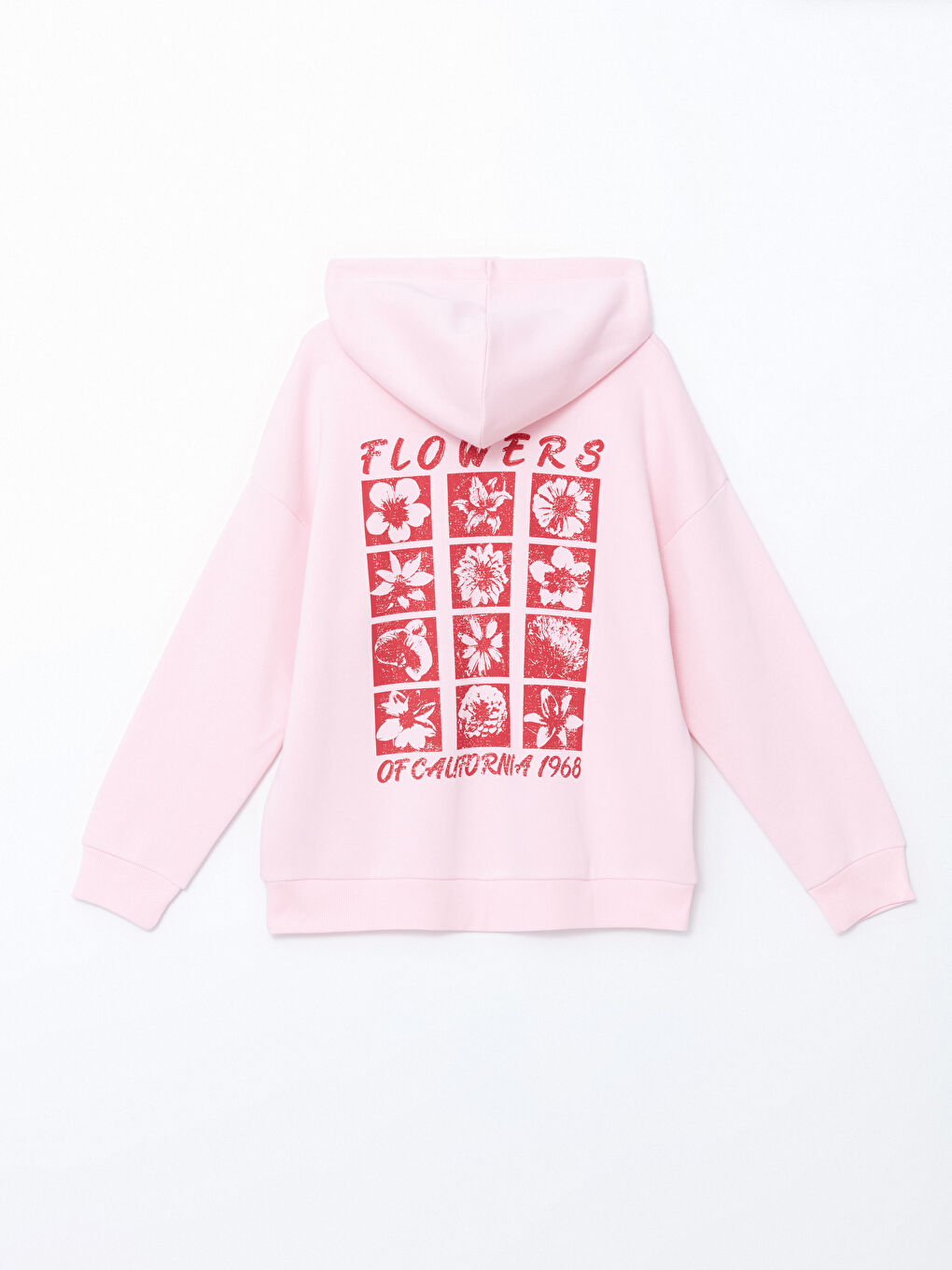 XSIDE Pembe Baskılı Oversize Kadın Kalın Hoodie - 2