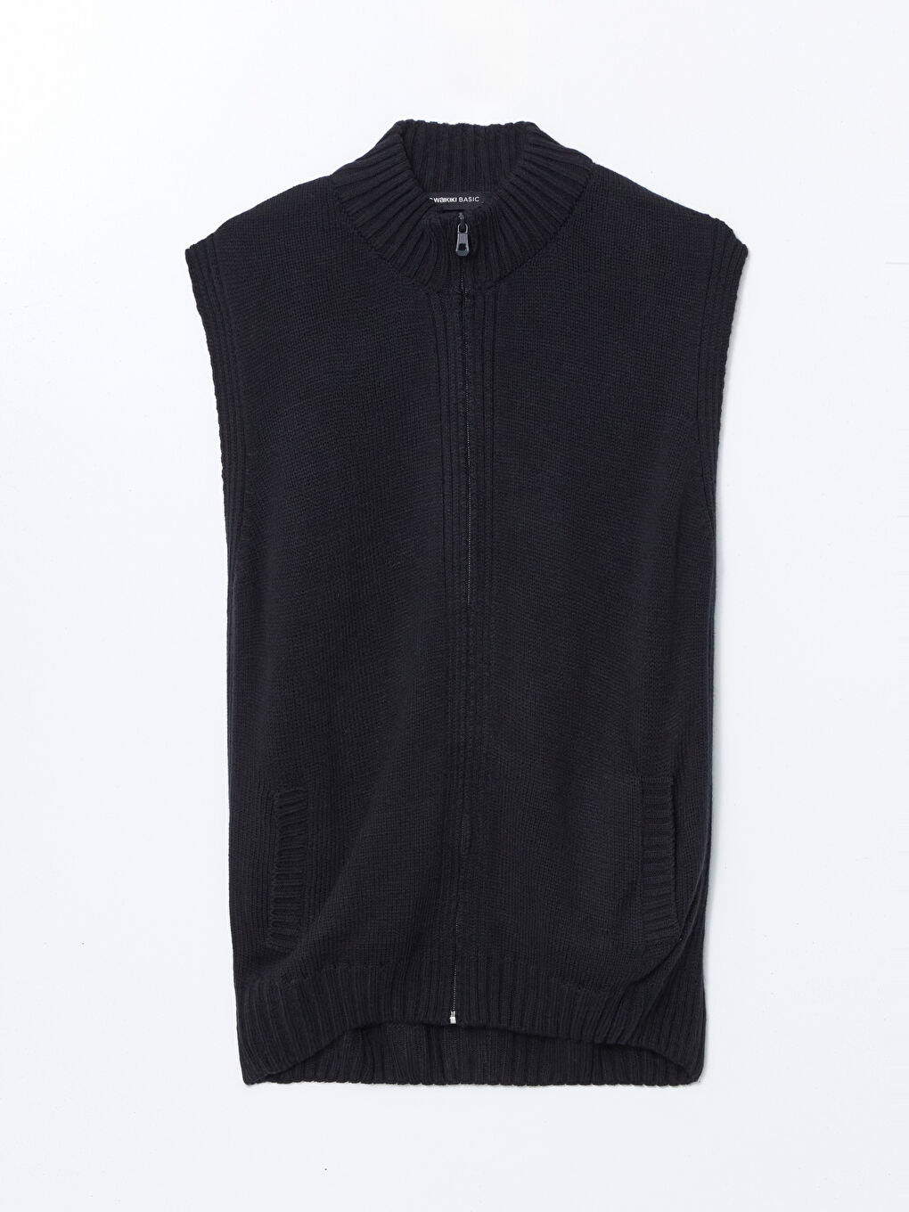 Lacivert Standart Kalıp Dik Yaka Erkek Triko Yelek-4