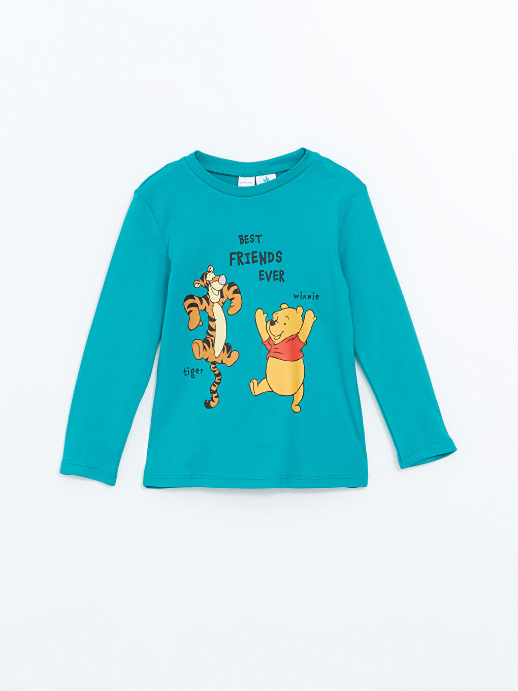 LCW baby Suyeşili Bisiklet Yaka Uzun Kollu Winnie the Pooh Baskılı Erkek Bebek Pijama Takımı - 1