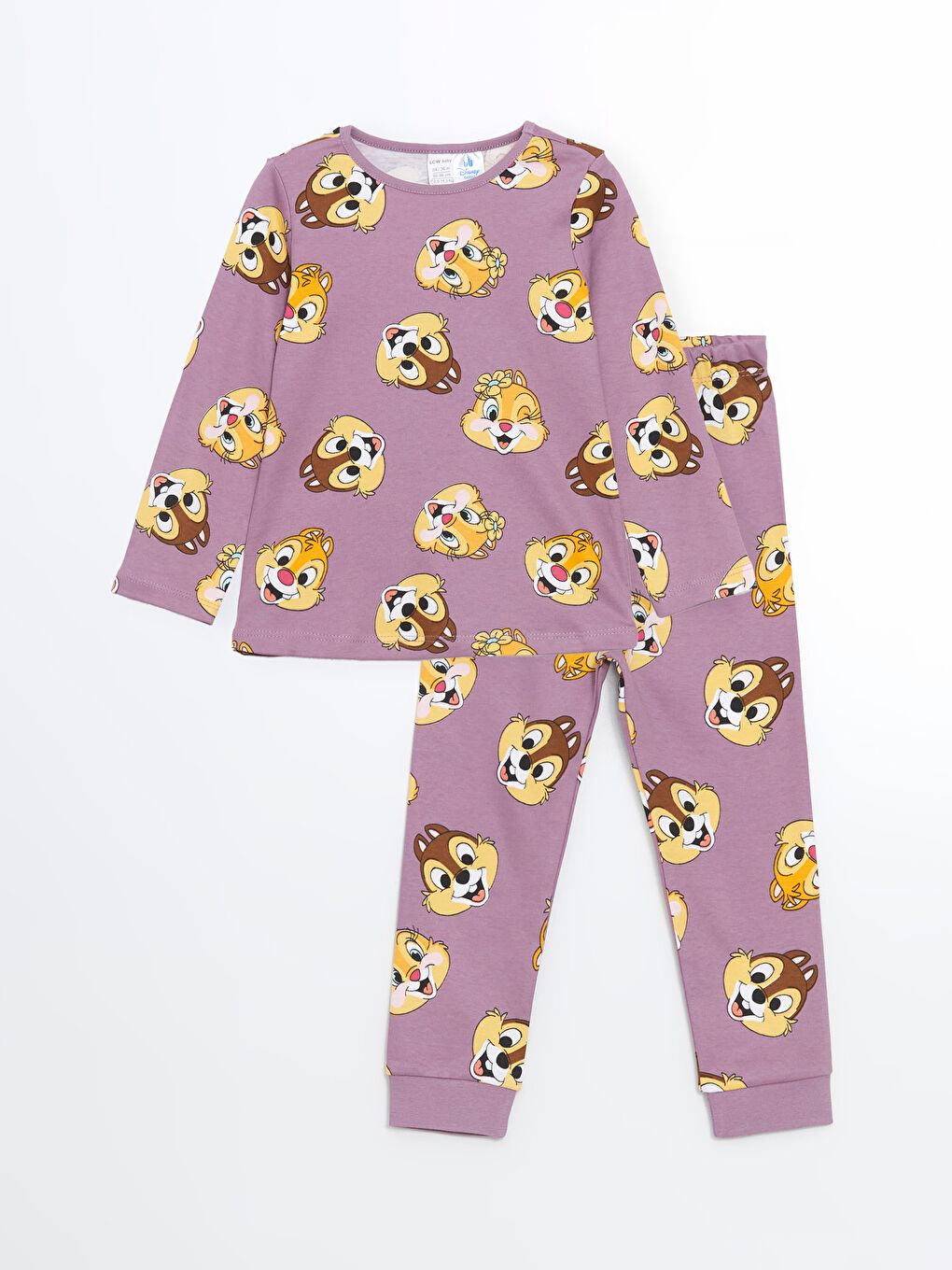 LCW baby Mat Lila Baskılı Uzun Kollu Chip and Dale Baskılı Kız Bebek Pijama Takım