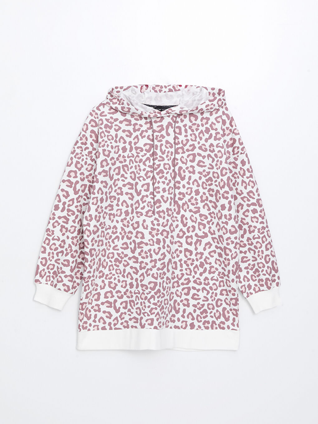 LCW Modest Mürdüm Kapüşonlu Leopar Desenli Kadın Sweatshirt Tunik - 4