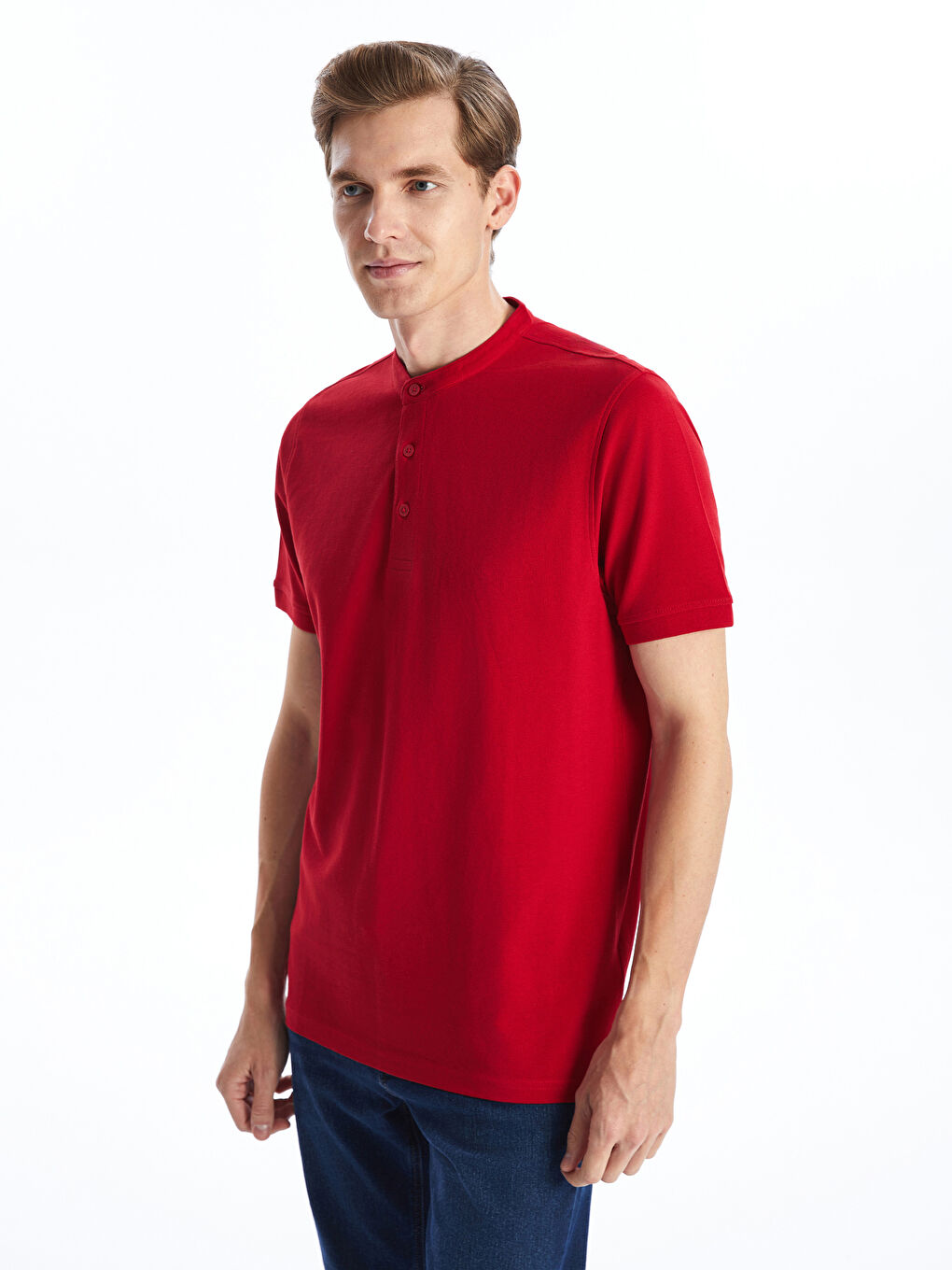 LCWAIKIKI Classic Grandad Collar Short Sleeve Men's T-Shirt -W4H458Z8-R3M
