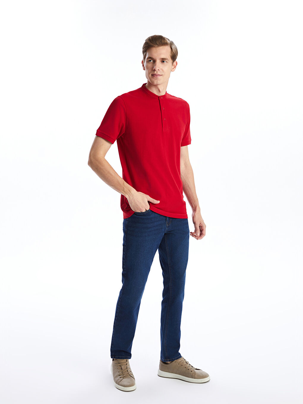 LCWAIKIKI Classic Grandad Collar Short Sleeve Men's T-Shirt -W4H458Z8-R3M