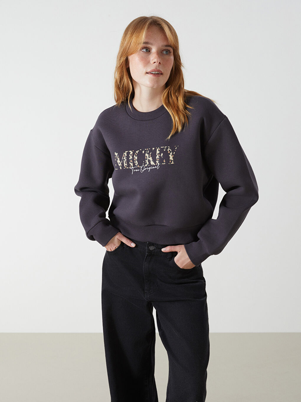 Crew Neck Mickey Mouse Printed Oversize Women's Thick Sweatshirt -W4H465Z8-LY9