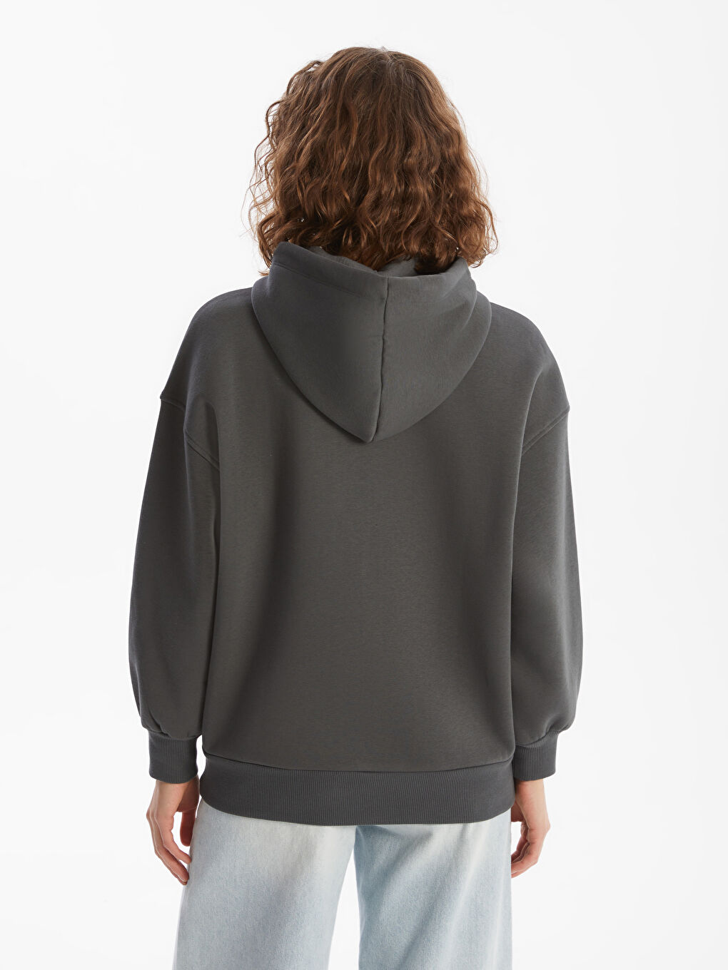 LCW Vision Gri New York Baskılı Oversize Kadın Kalın Hoodie - 3