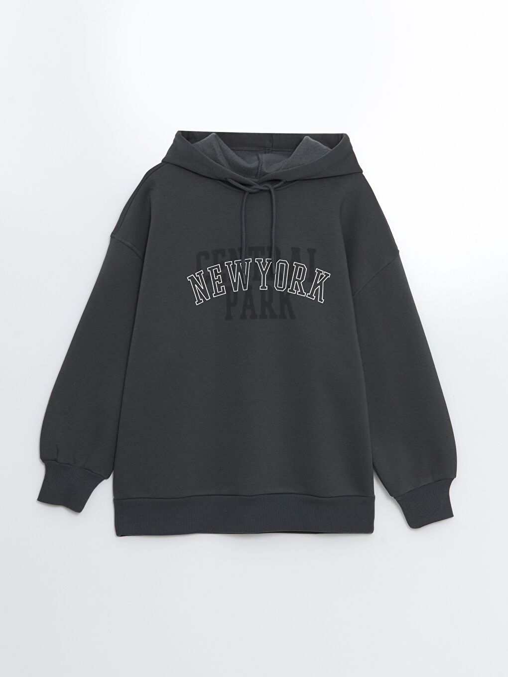 LCW Vision Gri New York Baskılı Oversize Kadın Kalın Hoodie - 4