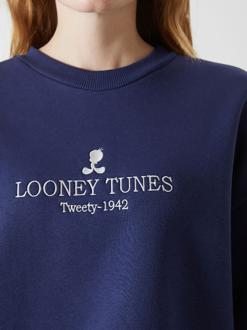 Lacivert Tweety Nakışlı Oversize Kadın Kalın Sweatshirt-2