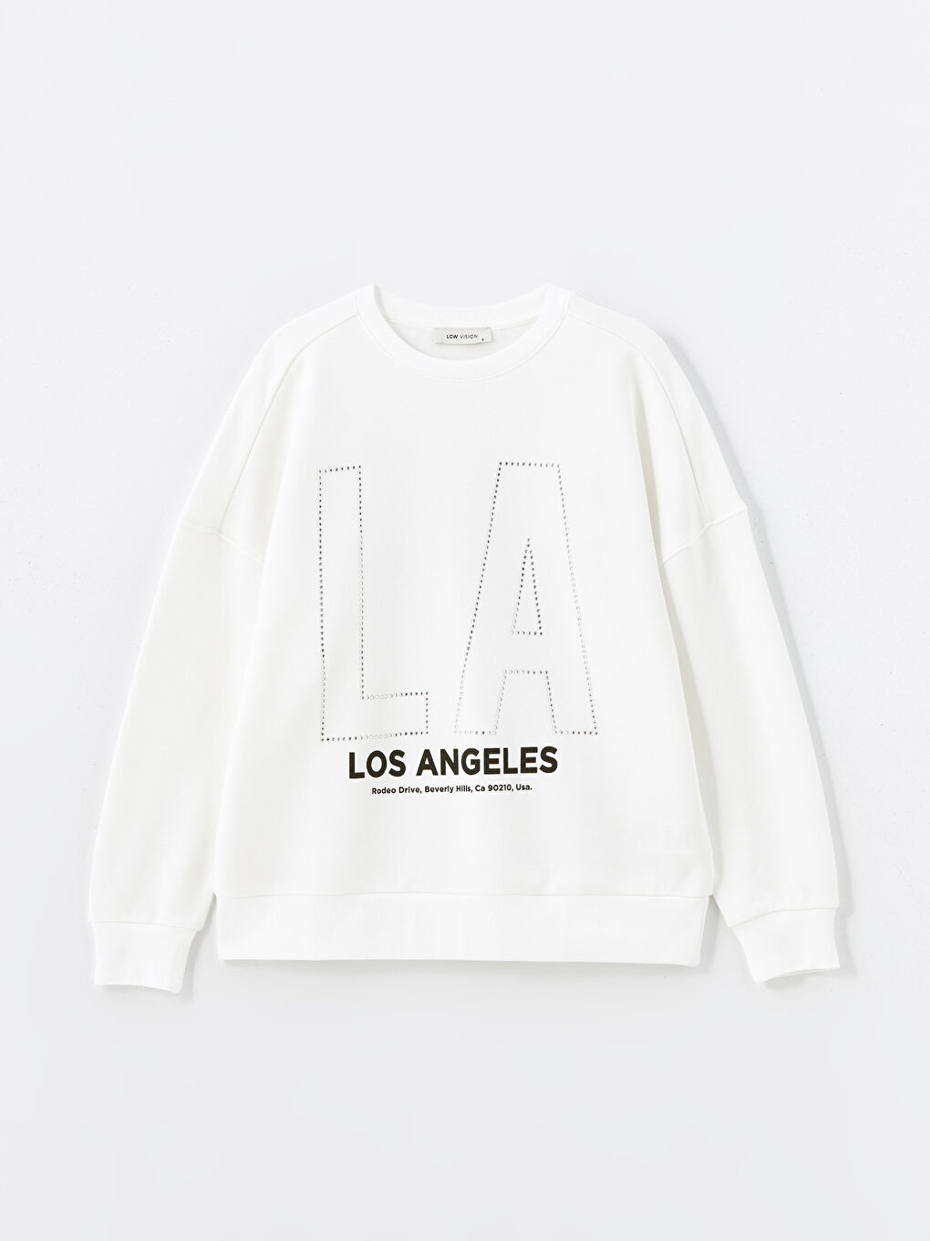 LCW Vision Ekru Bisiklet Yaka Baskılı Oversize Kadın Kalın Sweatshirt - 4