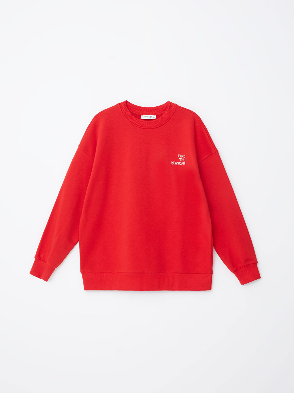 LCW Vision Kırmızı Bisiklet Yaka Baskılı Oversize Kadın Sweatshirt - 4