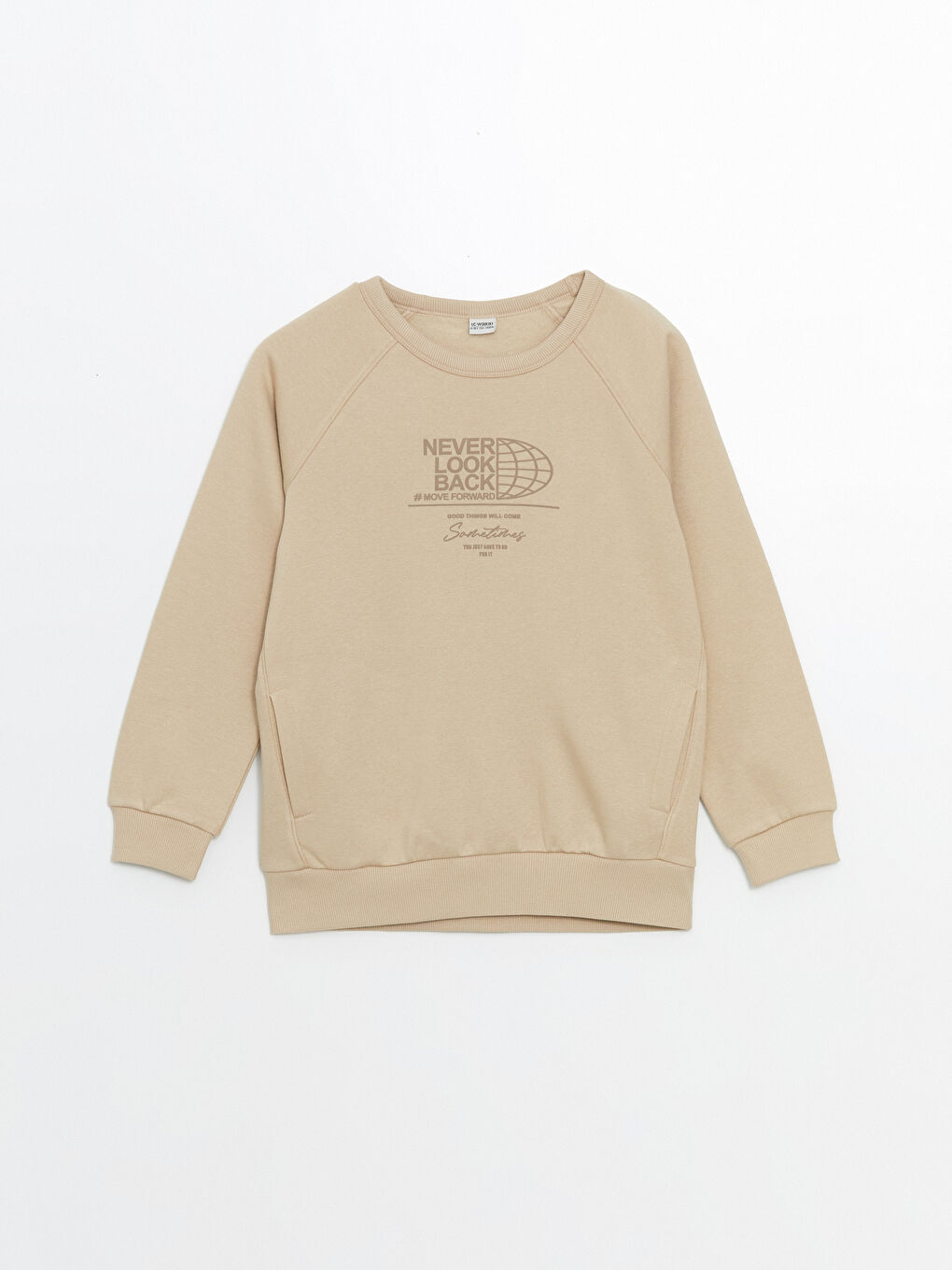 LCW Kids Bej Bisiklet Yaka Baskılı Erkek Çocuk Sweatshirt ve Eşofman Alt 2'li Takım - 1