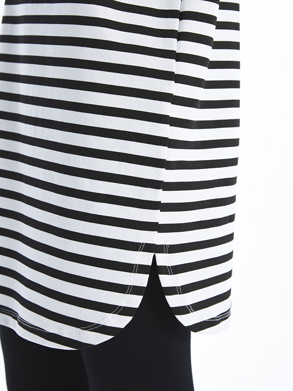 Crew Neck Striped Long Sleeve Women's Sweatshirt Tunic -W4H489Z8-LEG