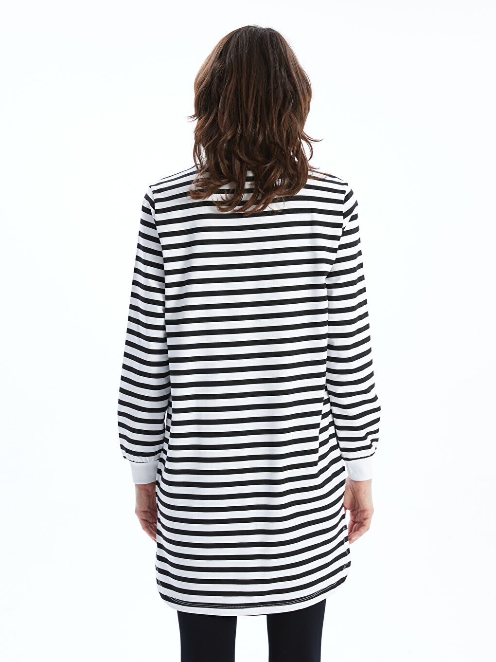 Crew Neck Striped Long Sleeve Women's Sweatshirt Tunic -W4H489Z8-LEG