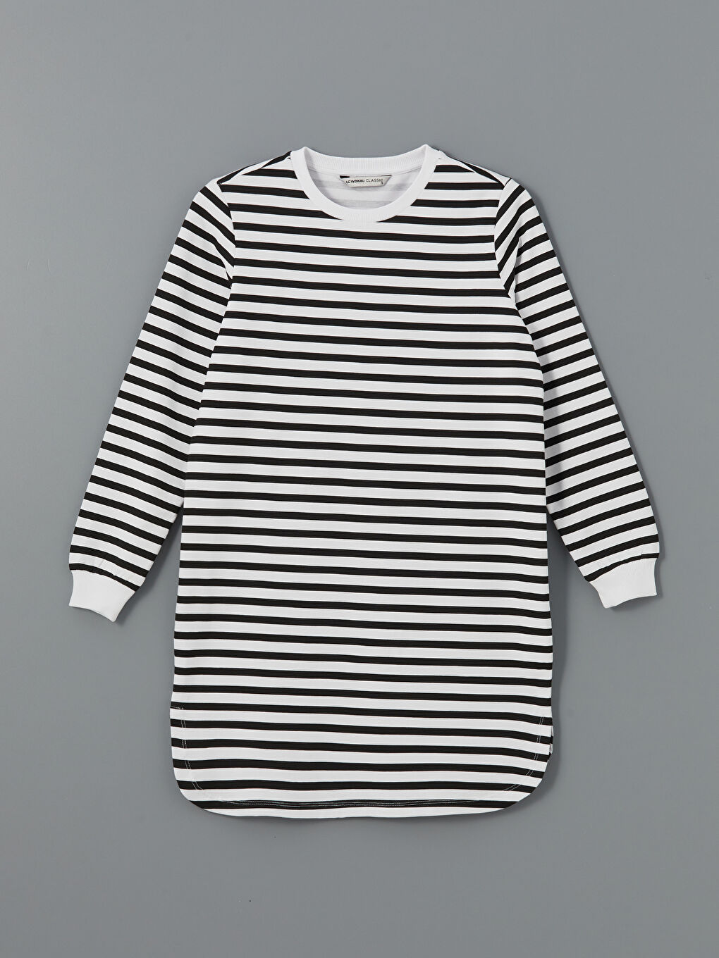 Crew Neck Striped Long Sleeve Women's Sweatshirt Tunic -W4H489Z8-LEG