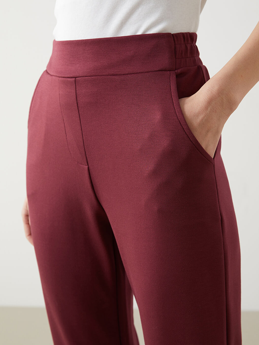 Bordo Beli Lastikli Kadın Eşofman Altı-2