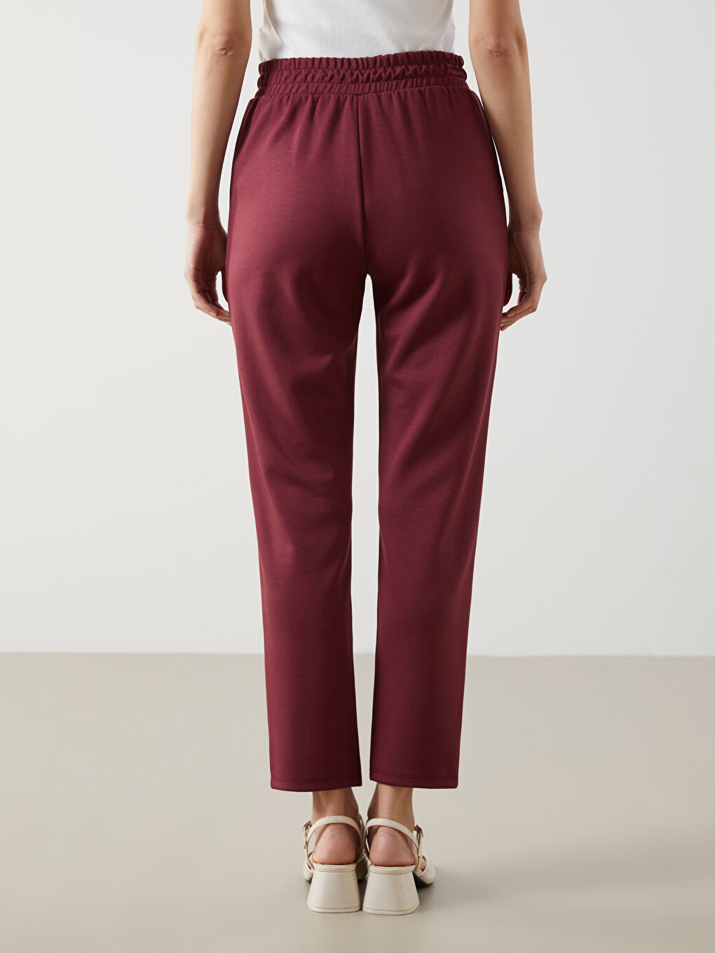 Bordo Beli Lastikli Kadın Eşofman Altı-3