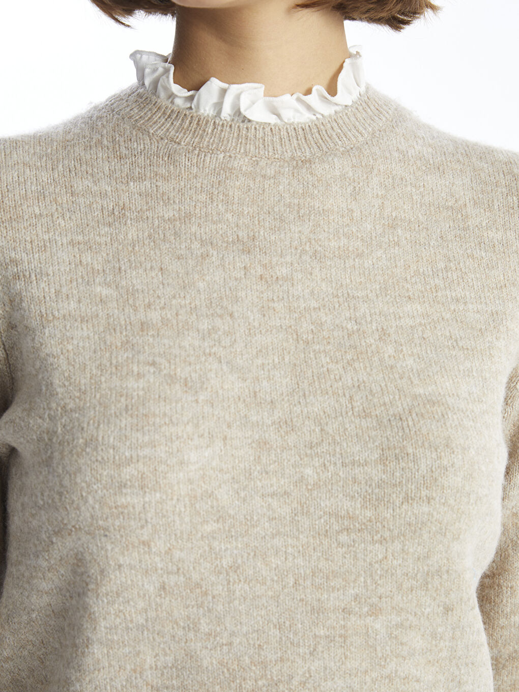 Gerüschter Trichterkragen Damen Strickpullover-2