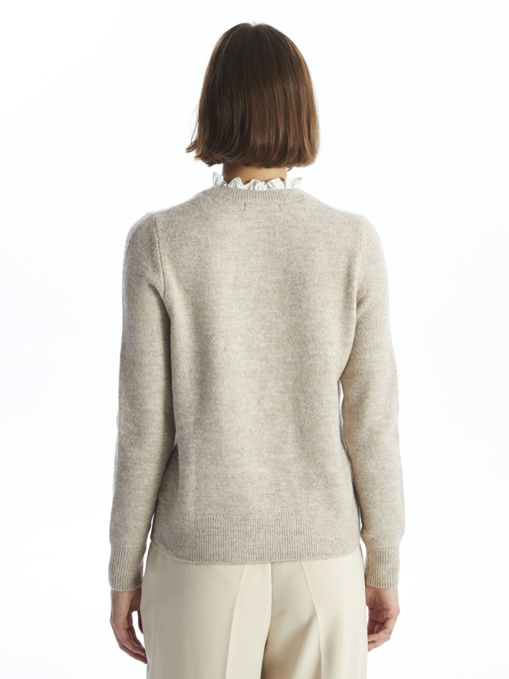 Gerüschter Trichterkragen Damen Strickpullover-3