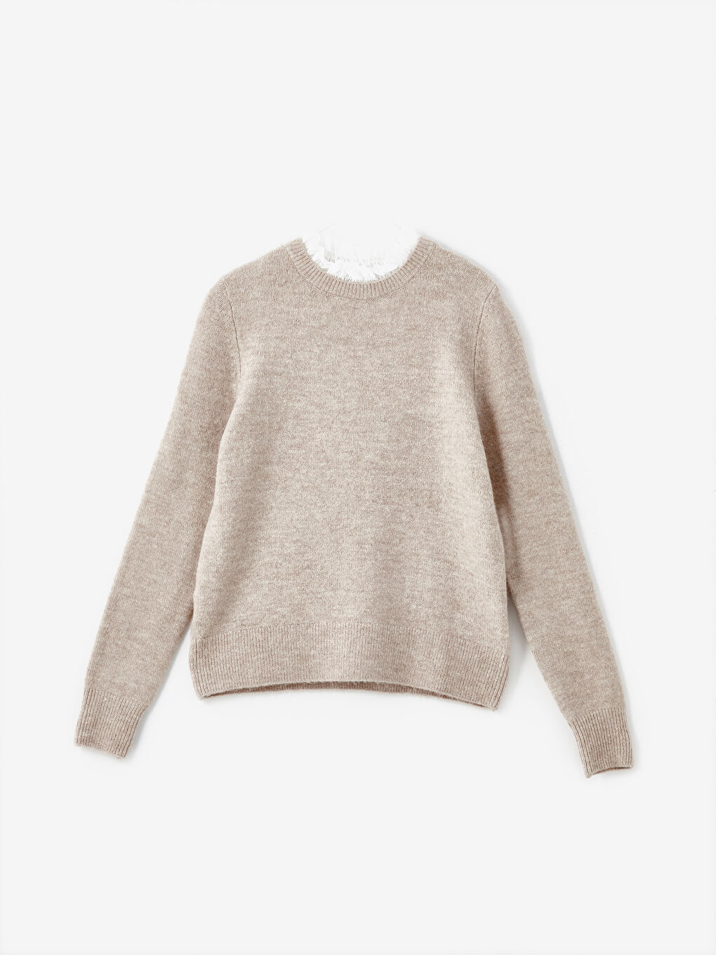 Gerüschter Trichterkragen Damen Strickpullover-4