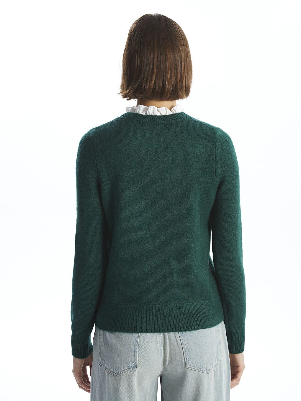 Πουλόβερ Πλεκτό με Λαιμό Χωνί και Βολάν για Γυναίκες-3