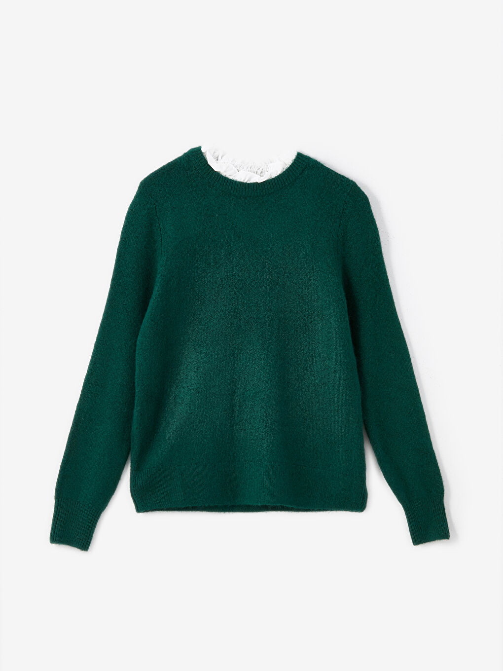 Πουλόβερ Πλεκτό με Λαιμό Χωνί και Βολάν για Γυναίκες-4