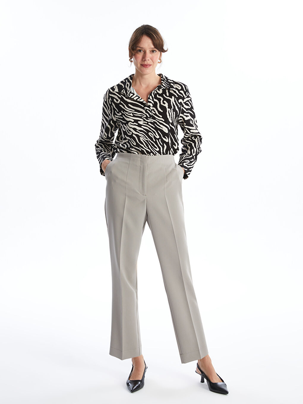 Gri Beli Lastikli Kadın Pantolon