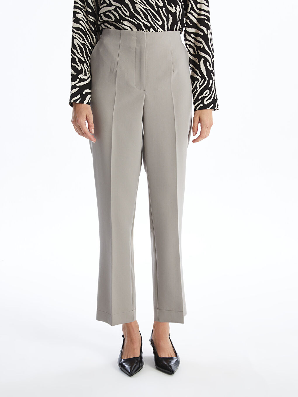 Gri Beli Lastikli Kadın Pantolon-1