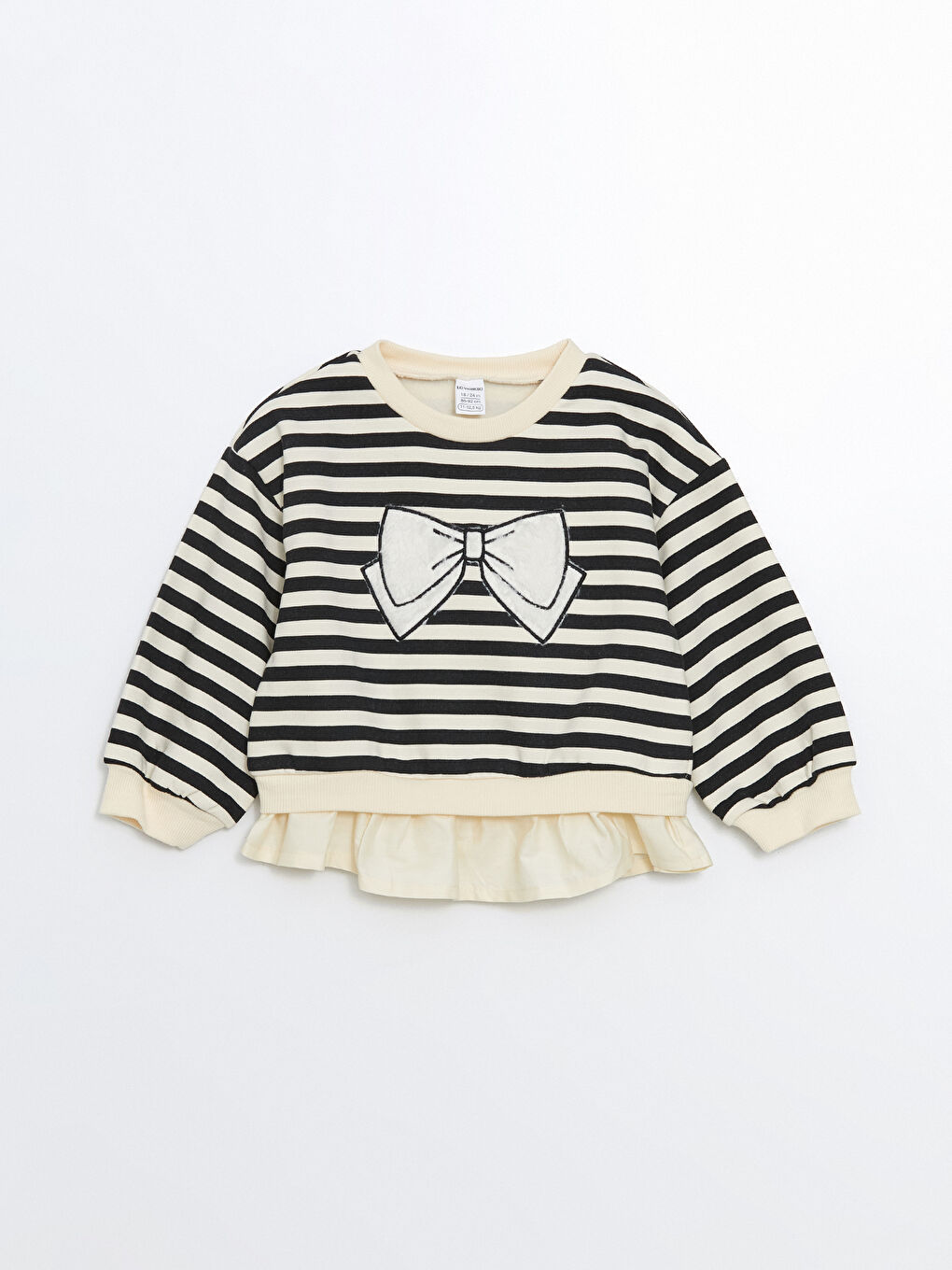 LCW baby Siyah Bisiklet Yaka Çizgili Kız Bebek Sweatshirt