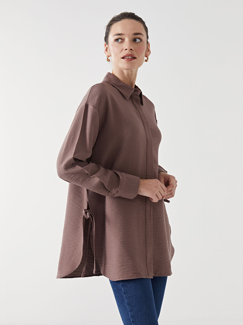 LCW Modest Kahverengi Oversize Kadın Gömlek Tunik