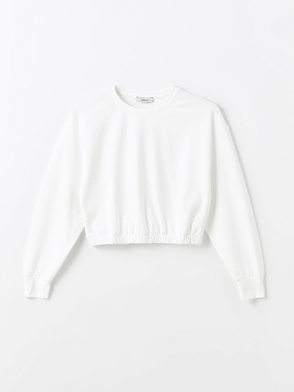 LCW ECO Beyaz Bisiklet Yaka Düz Uzun Kollu Kadın Sweatshirt - 4