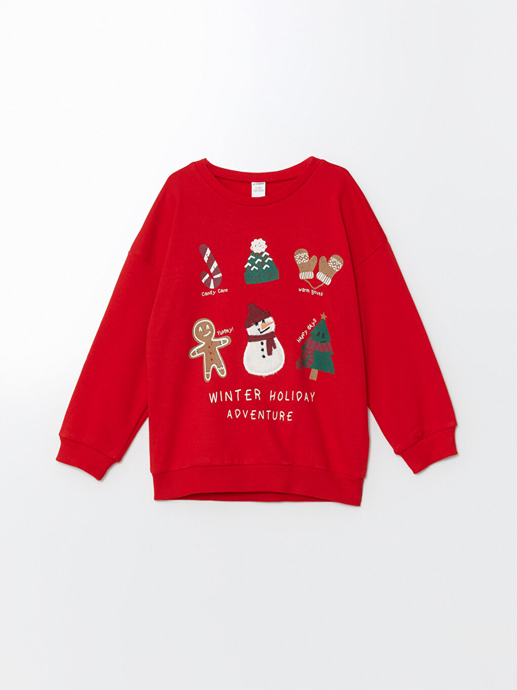 LCW Kids Canlı Kırmızı Bisiklet Yaka Yılbaşı Temalı Kız Bebek Sweatshirt