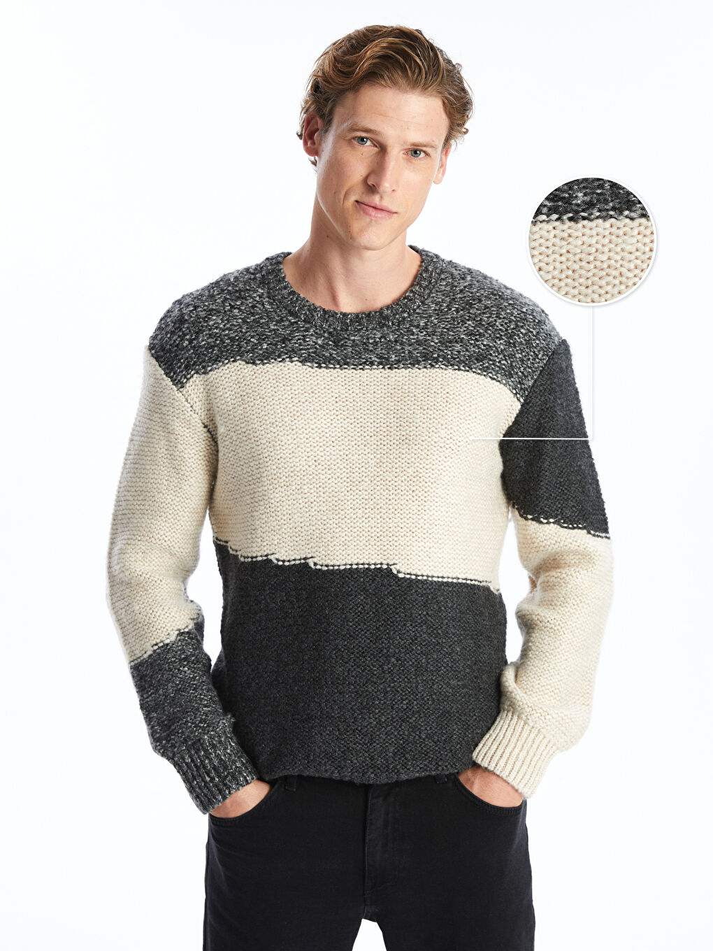 LCW ECO Crew Neck Long Sleeve Color Block Men's Knitwear Sweater -W4H683Z8-HZZ
