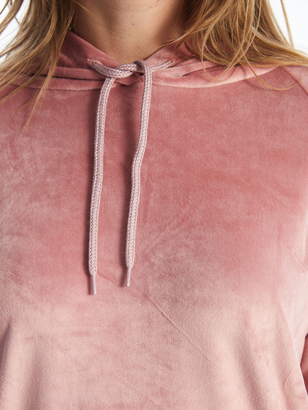 LCW ECO Pembe Düz Oversize Kadife Kadın Hoodie - 3