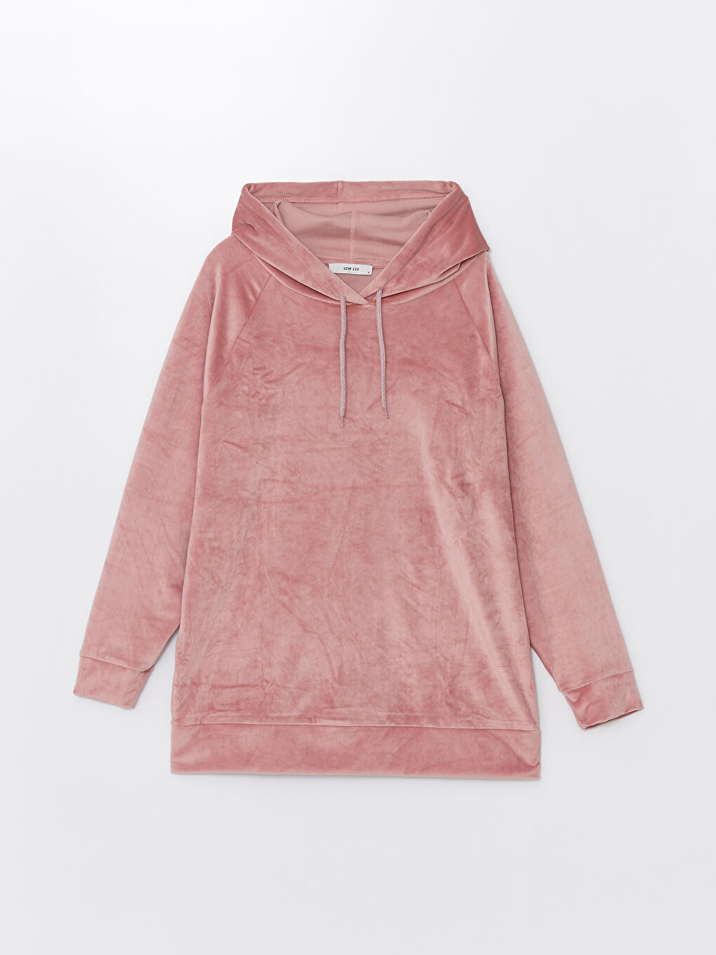 LCW ECO Pembe Düz Oversize Kadife Kadın Hoodie - 5