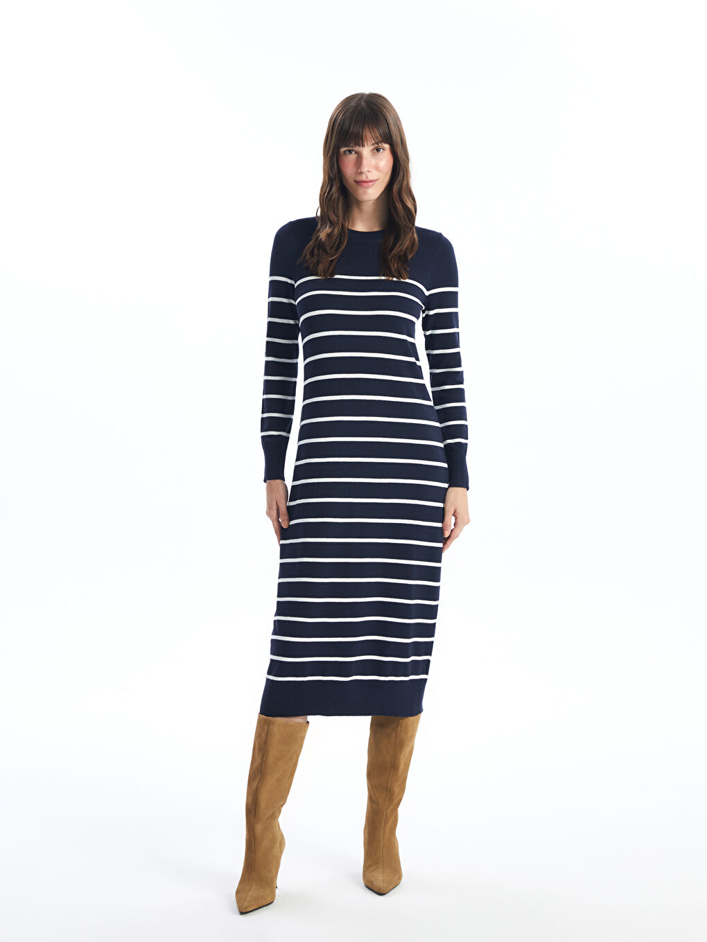 LCW Vision Rundhalsausschnitt Gestreiftes Strickkleid für Damen -W4H692Z8-LGS