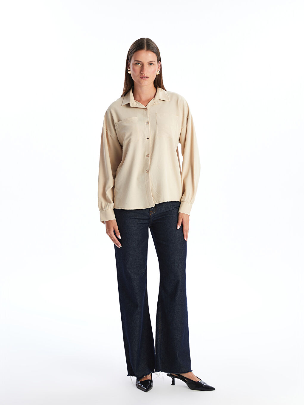 Plain Long Sleeve Women's Shirt-1