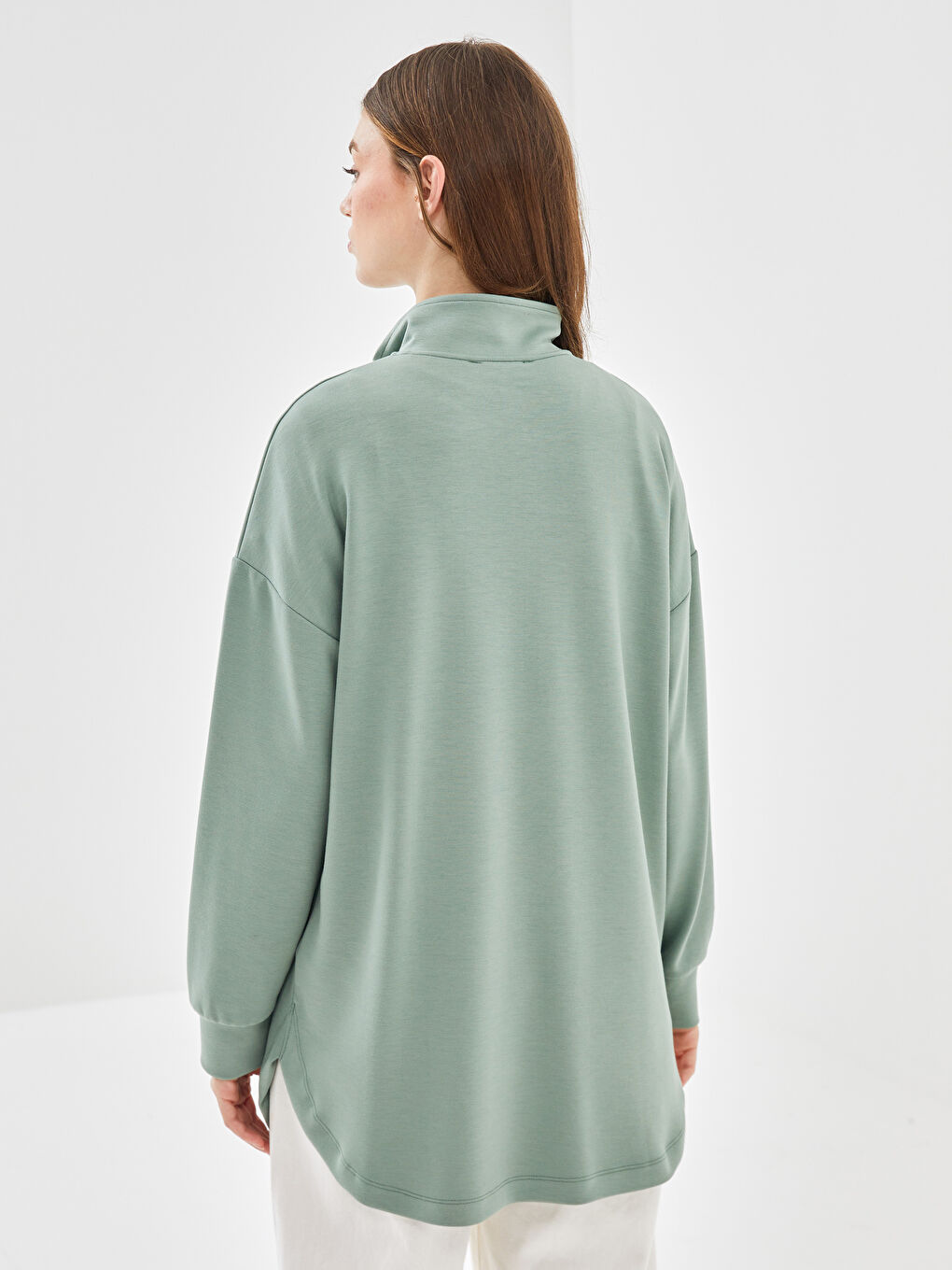 LCW Modest Yeşil Dik Yaka Kadın Sweatshirt Tunik - 3