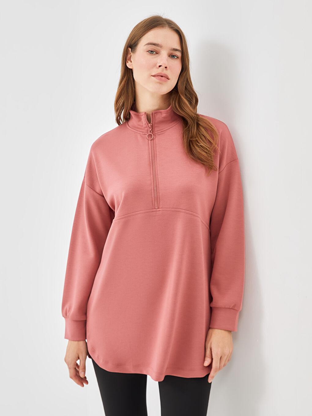 LCW Modest Pembe Dik Yaka Kadın Sweatshirt Tunik