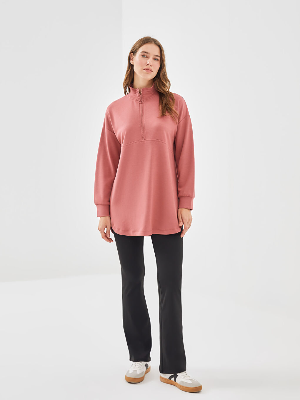 LCW Modest Pembe Dik Yaka Kadın Sweatshirt Tunik - 1