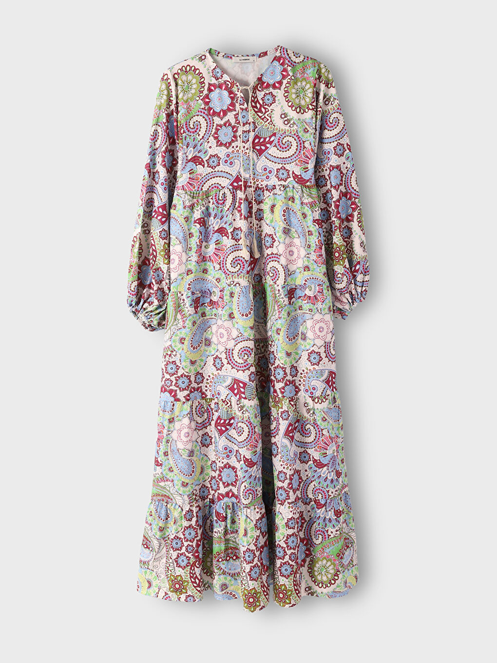 Tie Neck Patterned Long Sleeve Women's Dress