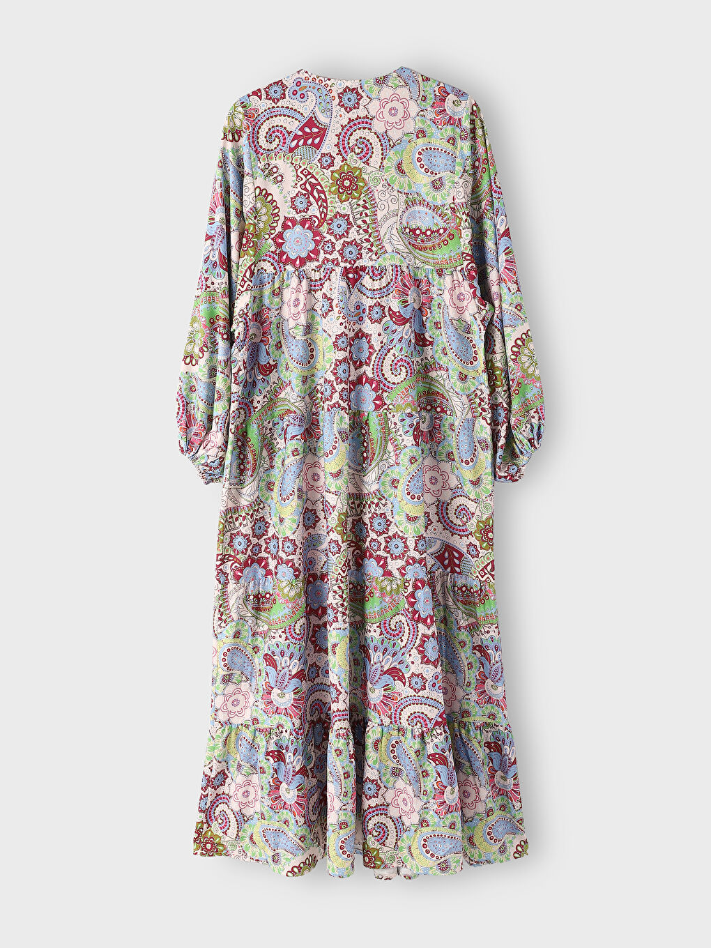 Tie Neck Patterned Long Sleeve Women's Dress-1