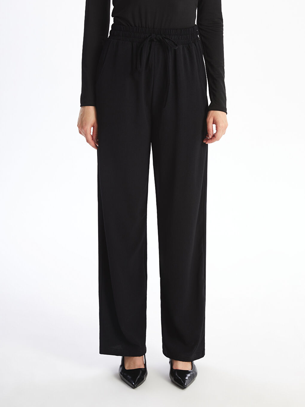 Elasticated Waist Plain Wide Leg Women's Trousers-1