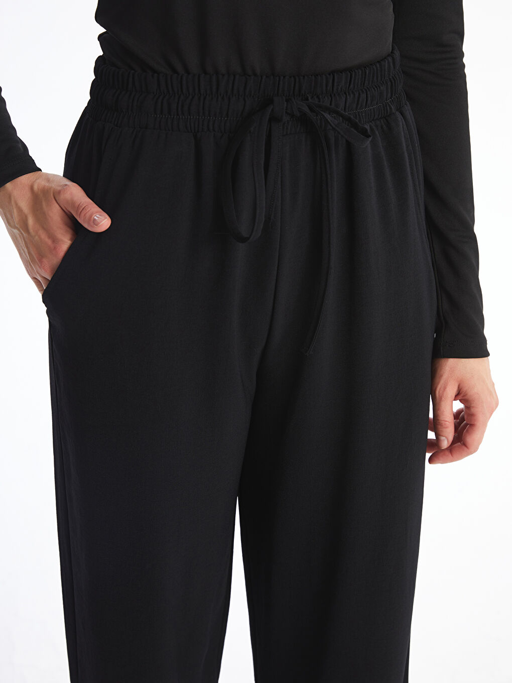 Elasticated Waist Plain Wide Leg Women's Trousers-2