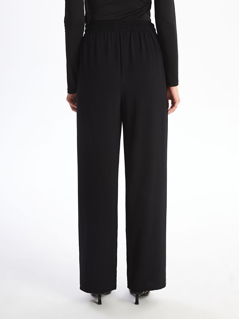 Elasticated Waist Plain Wide Leg Women's Trousers-3