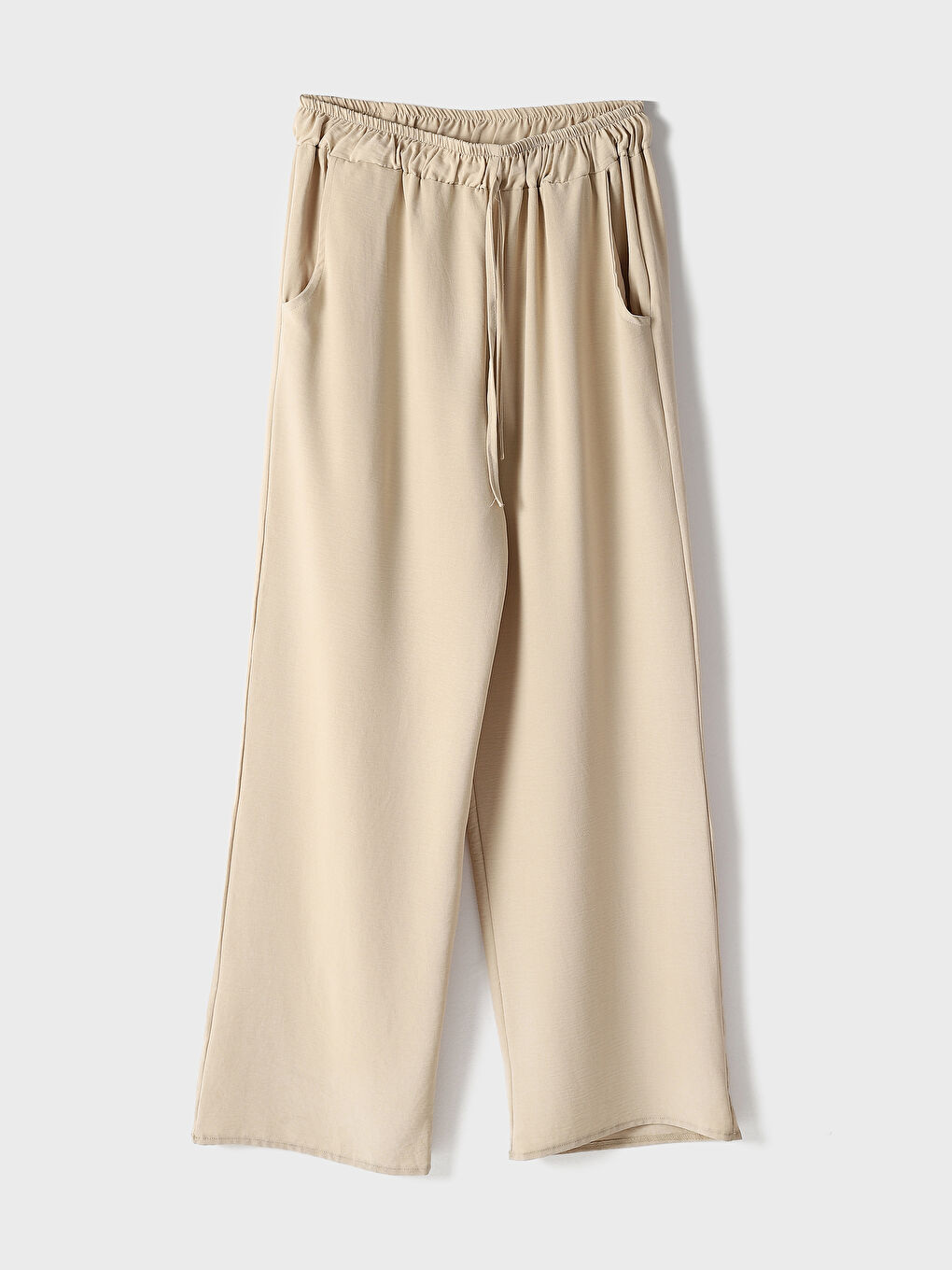 Elasticated Waist Plain Wide Leg Women's Trousers -W4H722Z8-FNR